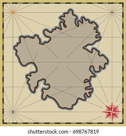 Preparation of a cartographic background with an empty map. Vector Vintage Illustration.