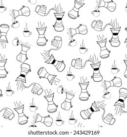 Preparation coffee by the pour over method. Seamless pattern.