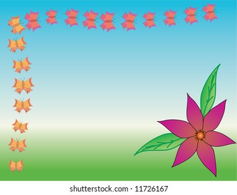 Preparation for a congratulation or for a framework. Some flowers and butterfly.