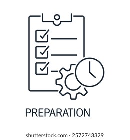 Preparation for an event, action. List of tasks, assignments. Vector illustration icon isolated on white background.