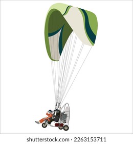 Preparation for flights on paramotors. Flying on paramotor. 
tricycle vector painting