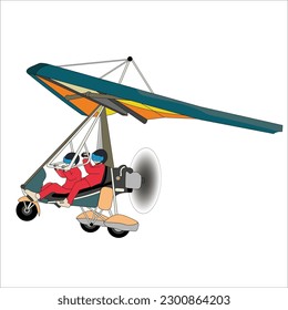 Preparation for flights on paramotors. Flying on paramotor. tricycle vector painting	