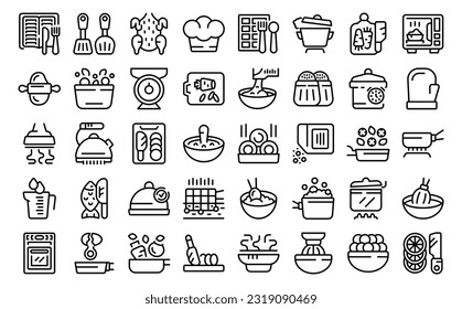 Preparation food icons set outline vector. Cook prepare. Table bake