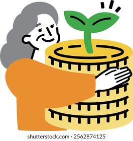 In preparation for a heavy future: Senior women's money increasing pension, savings, savings and investment illustration