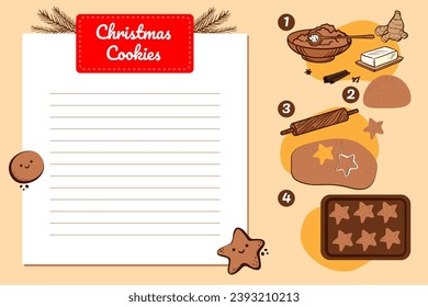 Preparation homemade cookies, food recipe infographic. traditional, vintage style for layout, banner, web design, cookbook, brochure template. Vector illustration and copy space for Recipe card