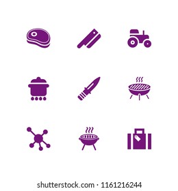 preparation icon. 9 preparation set with knife, tractor, holiday suitcase and cook vector icons for web and mobile app