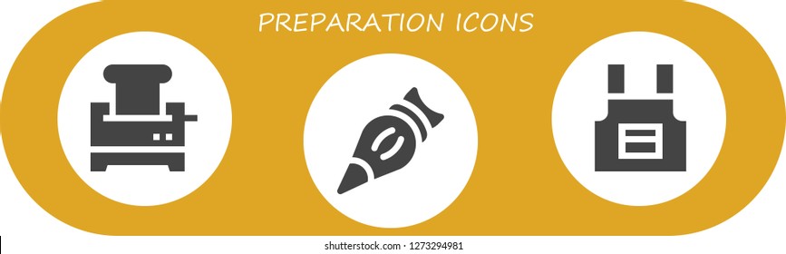  preparation icon set. 3 filled preparation icons. Simple modern icons about  - Toaster, Pastry bag, Apron