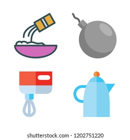 preparation icon set. vector set about bomb, flour, mixer and kettle icons set.