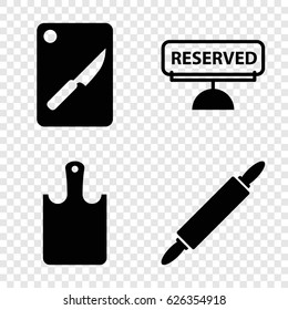 Preparation icons set. set of 4 preparation filled icons such as reserved, dough pin, chopping board and knife
