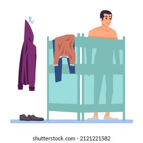 Preparation for medical exam semi flat RGB color vector illustration. Man undressing at doctor office isolated cartoon character on white background