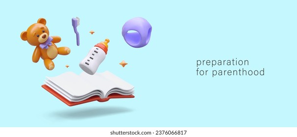 Preparation for parenthood. Courses for future parents. Online classes for expecting mothers and fathers. Commercial poster with vector composition in cute style