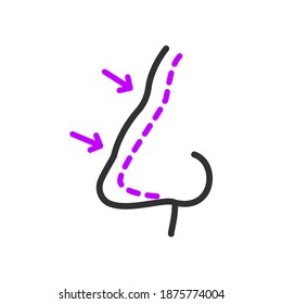 preparación para la rinoplastia, cirugía plástica, icono lineal. Trazo editable
