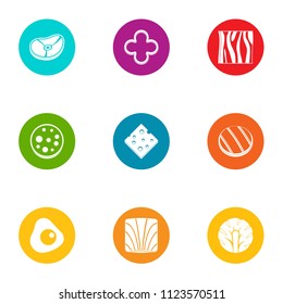 Preparation of snack icons set. Flat set of 9 preparation of snack vector icons for web isolated on white background
