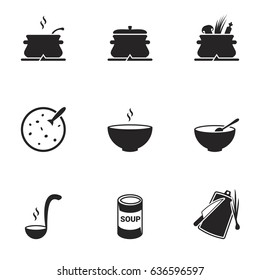 Preparation of soup, soup in a bowl. Set of icons