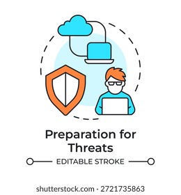 Ícone de conceito de várias cores de preparação para ameaças. Proteção de dados, privacidade pessoal. Gerenciamento de segurança. Ilustração de linha de forma redonda. Ideia abstrata. Design gráfico. Fácil de usar no folheto