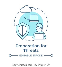 Preparação para ameaças ícone de conceito azul suave. Proteção de dados, privacidade pessoal. Gerenciamento de segurança. Ilustração de linha de forma redonda. Ideia abstrata. Design gráfico. Fácil de usar no folheto