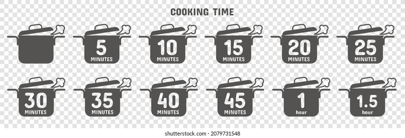 Preparation time icon set. Cook time signs. Vector symbols with pan