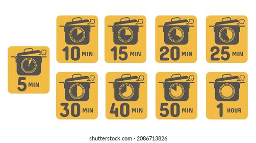 Preparation time icon set. Cook time signs. Vector symbols with pan