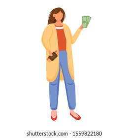 Preparation for vacation, holiday flat vector illustration. Getting ready for trip. Budget tourism. Girl with boarding pass idea isolated cartoon outline character on white background