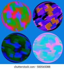 Preparations for space landscapes. Set of four variants of the planets.