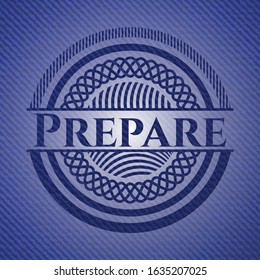 Prepare badge with jean texture. Vector Illustration. Detailed.