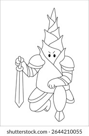 Cavaleiro desenhos animados doodles Arte para colorir livro ou pintura
