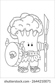 Prepare for battle with this captivating series of black and white line art, showcasing your favorite fruits and vegetables transformed into legendary warriors! Discover the might of a Viking broccoli