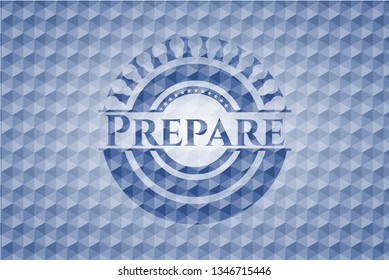 Prepare blue emblem or badge with abstract geometric polygonal pattern background.