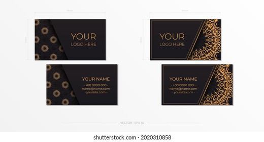 Prepare business cards in luxurious black with vintage patterns. Template for print design business card with mandala ornament.