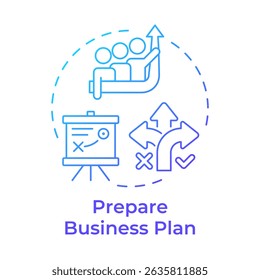Prepare business plan blue gradient concept icon. Corporate strategy. Market analysis, products. Round shape line illustration. Abstract idea. Graphic design. Easy to use in infographic, brochure