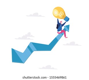 Prepare a business project start up, new successful startup,  rise of the career to success.  Vector illustration for web banner, infographics, mobile. Man with lightbulb