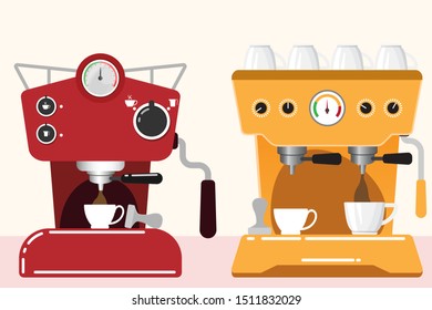 prepare coffee machine for make coffee by barista vector illustration. Espresso Coffee machine isolated vector.