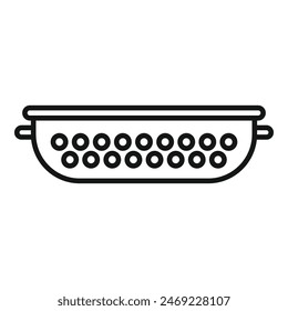 Preparar Vector de contorno de icono de colador. Tamiz metálico. Herramienta Plato vacía
