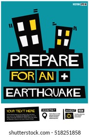 Prepare For An Earthquake. (Flat Style Vector Illustration Emergency Poster Design) With Where and When Detail Template 