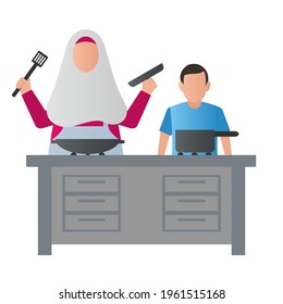 “Let's prepare food for breaking the fast” Ramadhan Background vector design illustration