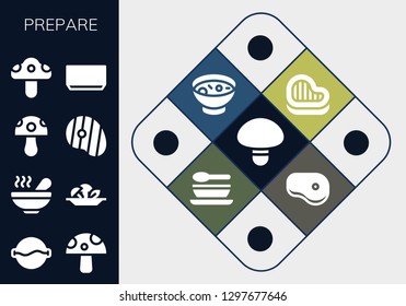  prepare icon set. 13 filled prepare icons. Simple modern icons about  - Mushroom, Soup, Steak