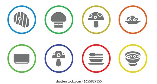 prepare icon set. 8 filled prepare icons. Included Steak, Soup, Mushroom icons