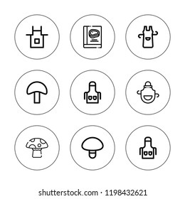 Prepare icon set. collection of 9 outline prepare icons with apron, mushroom icons. editable icons.