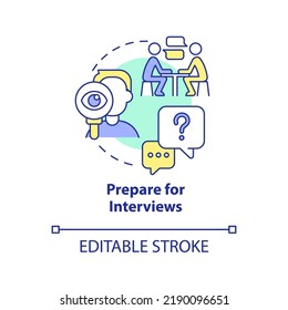 Prepare For Interviews Concept Icon. Apply For Position. Becoming Data Scientist Abstract Idea Thin Line Illustration. Isolated Outline Drawing. Editable Stroke. Arial, Myriad Pro-Bold Fonts Used