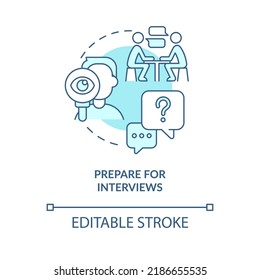 Prepare for interviews turquoise concept icon. Apply for position. Data scientist abstract idea thin line illustration. Isolated outline drawing. Editable stroke. Arial, Myriad Pro-Bold fonts used
