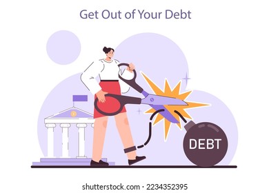 Prepárense para recibir consejos sobre la recesión. Salga de su deuda en condiciones de estancamiento económico. La actividad económica disminuye. Ilustración vectorial plana