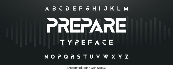 PREPARE Sports minimal tech font letter set.Minimal urban font. Typography with dot regular and number. minimalist style fonts set. vector illustration