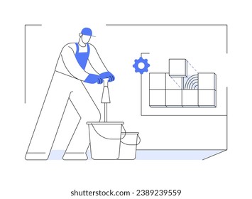 Prepare tile adhesive abstract concept vector illustration. Contractor mixing a tile adhesive, rough interior works, floor installation process, private house building abstract metaphor.