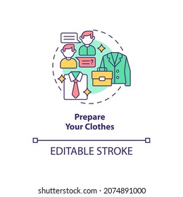 Prepare your clothes concept icon. Preparing for job interview abstract idea thin line illustration. Choosing perfect outfit. First impression. Vector isolated outline color drawing. Editable stroke