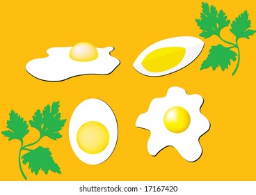 Prepared eggs on an orange background