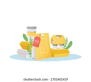 Prepared food targeted delivery flat concept vector illustration. Eating online order making and tracking mobile application. E-commerce, fast food cooking and delivery creative idea