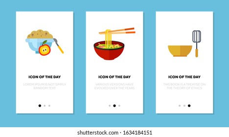 Prepared food and utensil thin flat icon set. Meal, cuisine, kitchenware isolated vector sign pack. Culinary and gastronomy concept. Vector illustration symbol elements for web design and apps