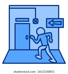 Preparedness icon represented by emergency door Blue style.