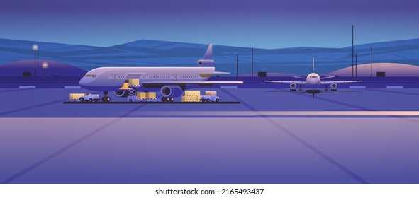 preparing aircraft before flight loading of baggage boarding airplane concept