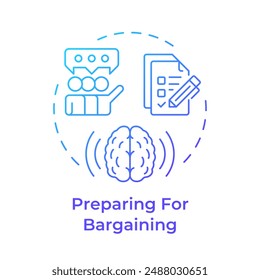 Icono de concepto de gradiente azul de preparación para negociación. Sindicatos, políticas de empleo. Ilustración de línea de forma redonda. Abstractas idea. Diseño gráfico. Fácil de usar en infografía, presentación